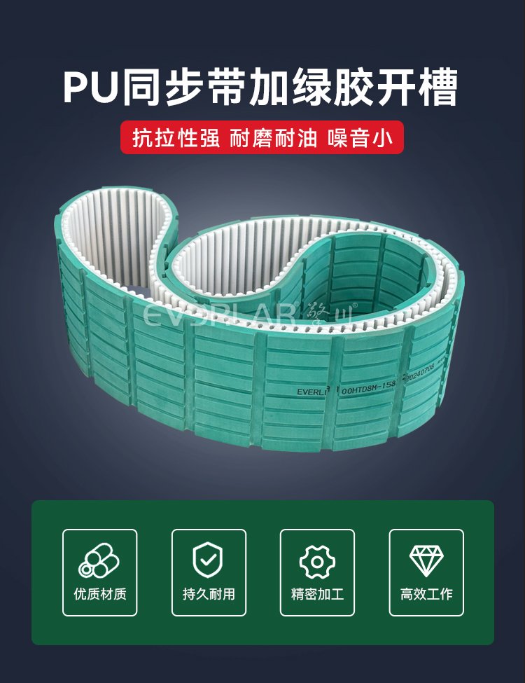 <b>PU同步帶加綠膠開槽耐磨耐高溫防滑工業傳動帶定制</b>