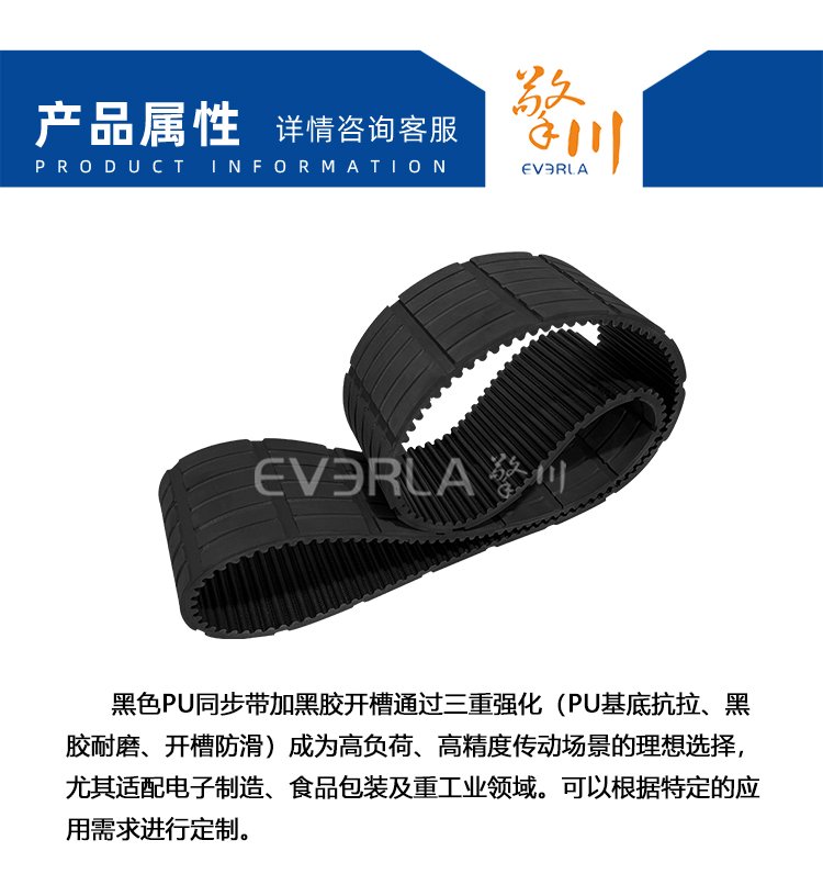 黑色PU<a href='http://m.china-aero.com/' target='_blank'><u>同步帶</u></a>加黑膠開槽