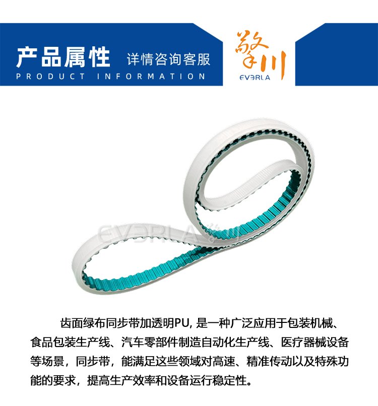 齒面綠布<a href='http://m.china-aero.com/' target='_blank'><u>同步帶</u></a>加透明PU