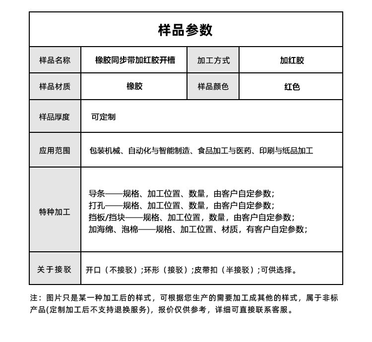 橡膠同步帶加紅膠開槽